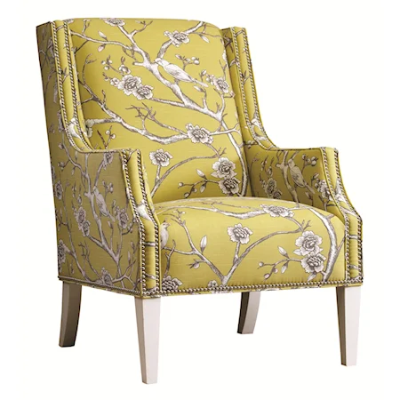 Transitional Upholstered Chair with Nailhead Trim and Wood Legs